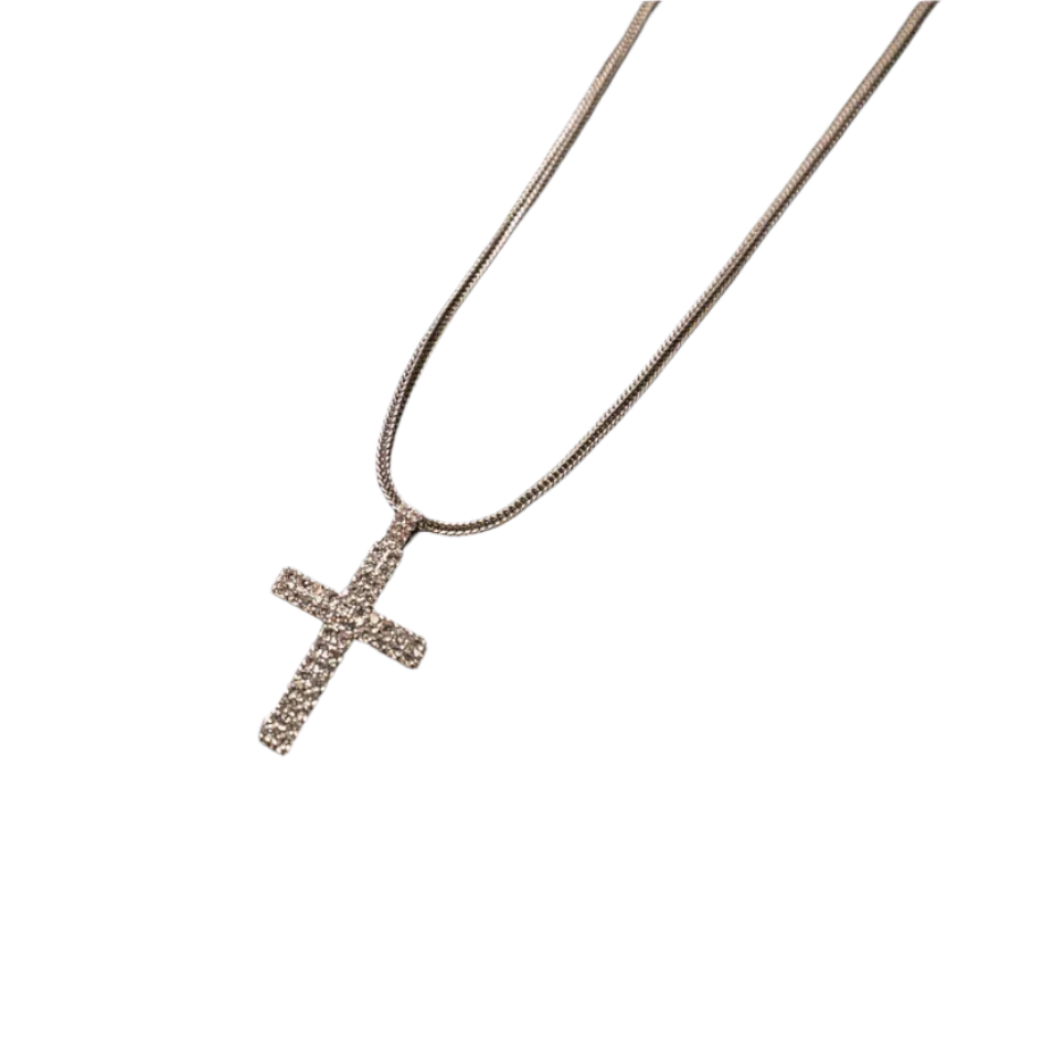 Silver Cross - Double Row Pendant