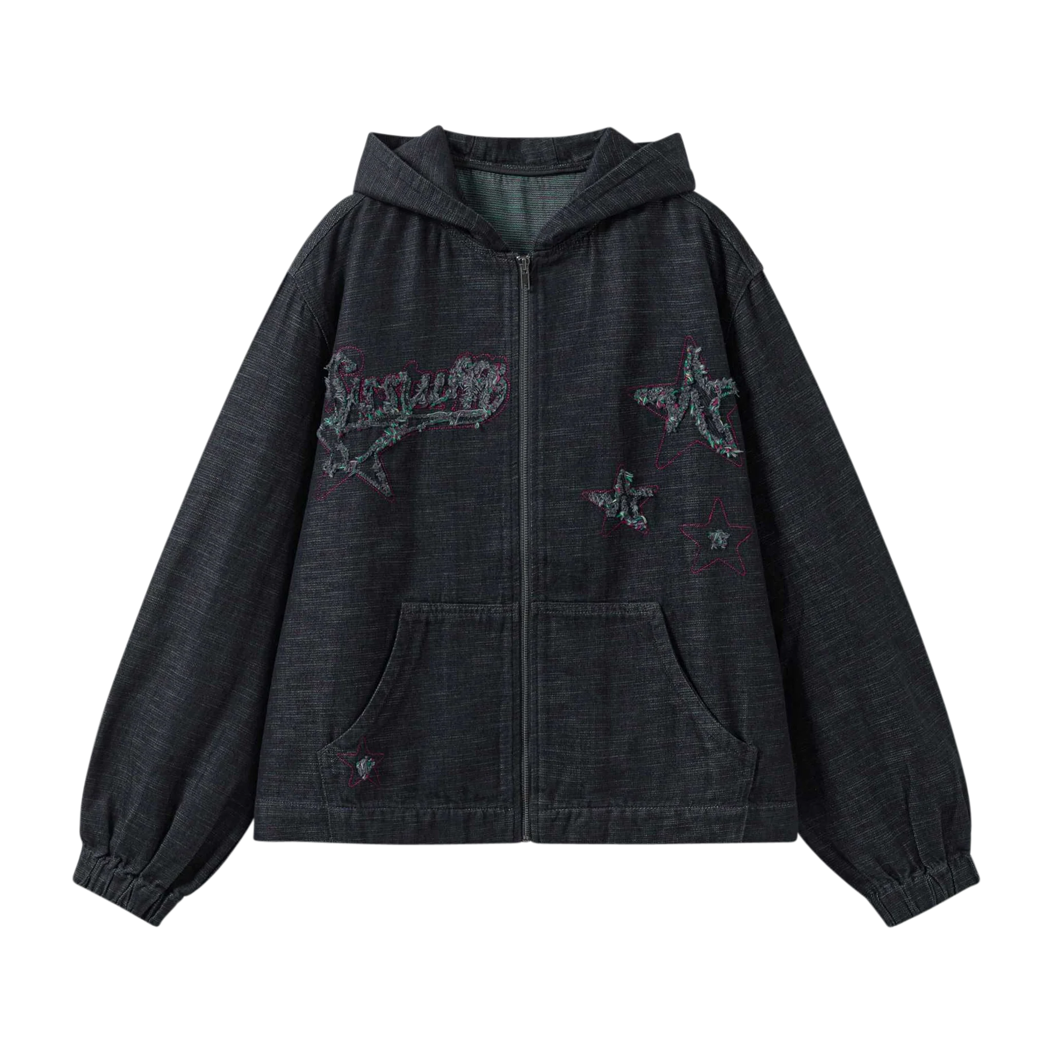 Starfff Embroidery Denim Zip Up Jacket