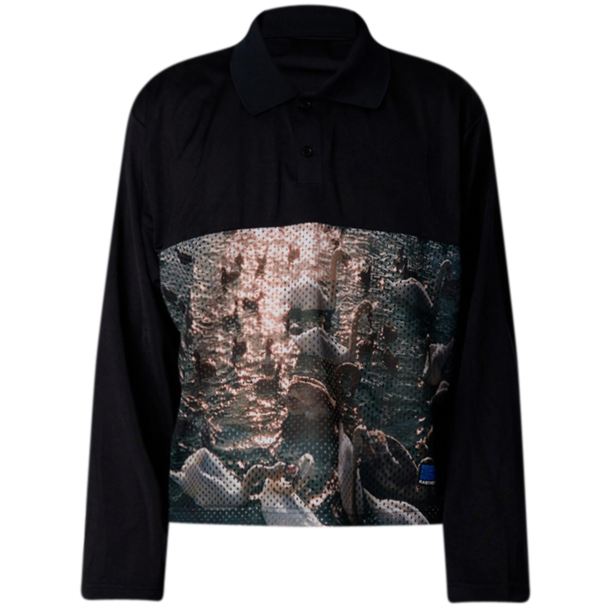 Swan Mesh Long Sleeve Polo